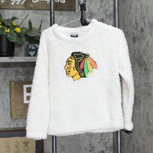 NWT NHL Blackhawks Girls Crew Neck Poly Gold Lurex Sweatshirt White Gold L